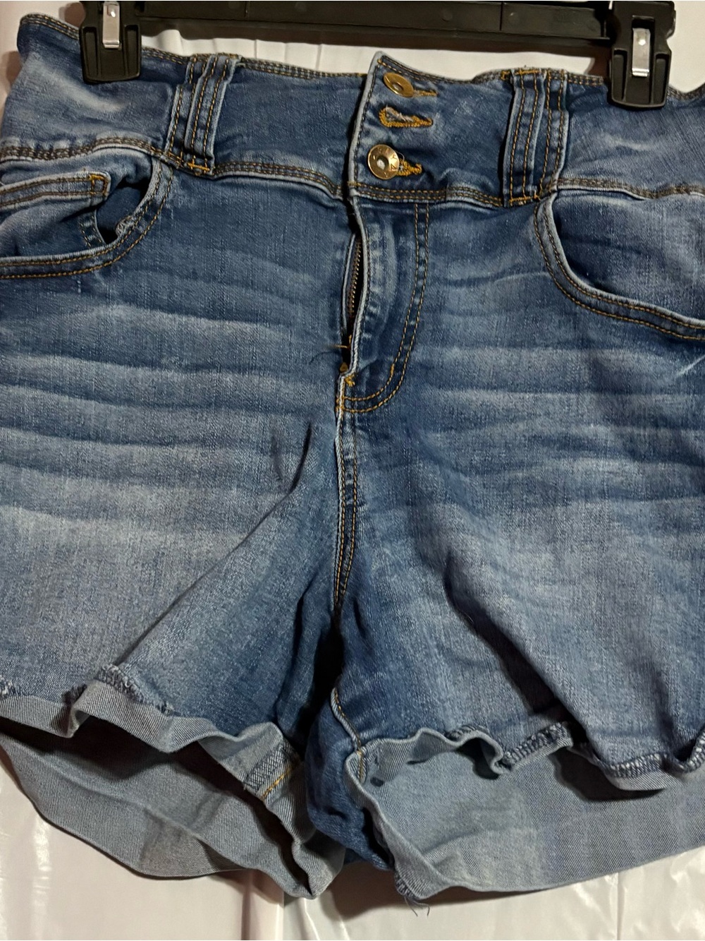 Ariya Faded Blue Denim Ruffled Hem Shorts